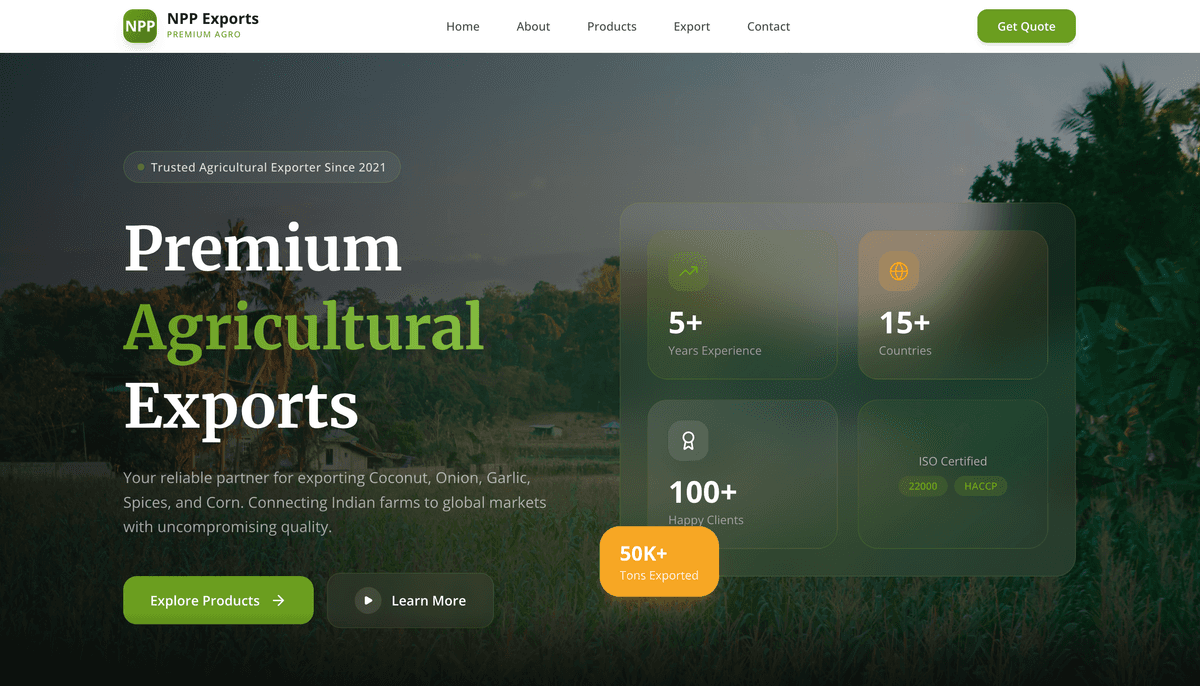 NPP Exports — Agriculture website built by Omprakash Kadur